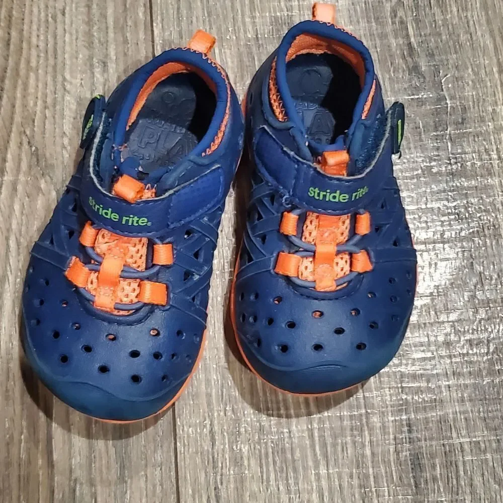 Baby Boys Stride Rite Water Shoes Size 4 Blue and Orange Kids Water Footwear